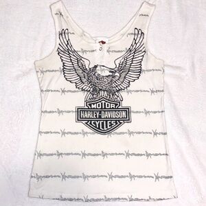 Harley Davidson White Glitter Graphic Tank Top Henley Size Medium